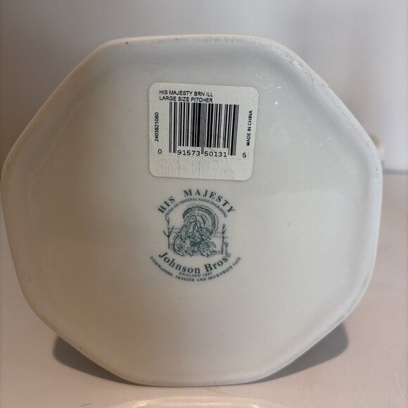 VTG Johnson Bro His Majesty Large Pitcher 64 Oz Turkey Pattern England 7.5" NWT - Picture 8 of 11